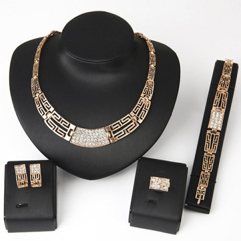 Conservative Chic Rhinestone Women's Necklace Bracelet Ring and A Pair of Earrings