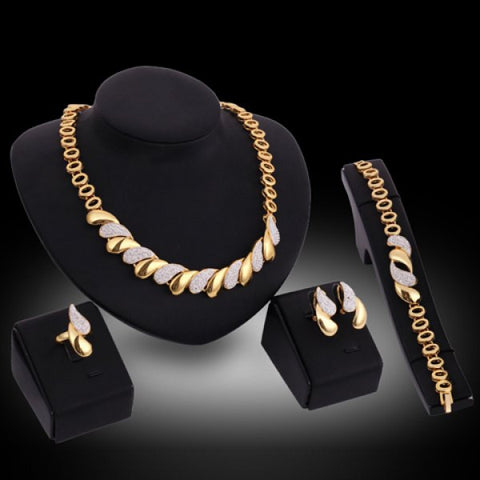 Conservative Chic Rhinestoned Necklace Earrings Ring and Bracelet For Women