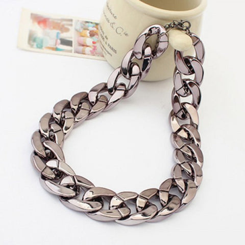 Trendy Chic Style Thick Chain Necklace For Women (Black)
