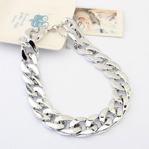 Trendy Chic Style Thick Chain Necklace For Women (Silver)