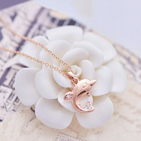 Trendy Cute Diamante Dolphin Pendant Alloy Necklace