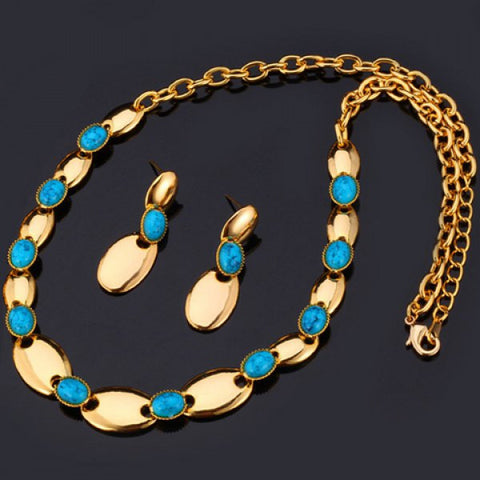 Trendy Exquisite Turquoise Oval Shape Necklace and Earrings