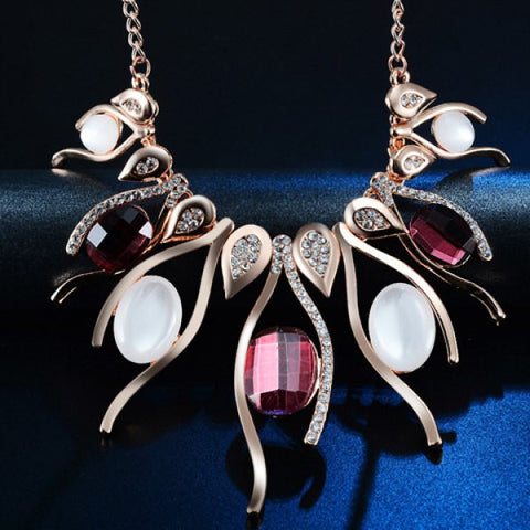 Gorgeous Statment Rhinestone Faux Opal Eye Wishbone Necklace For Women