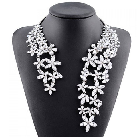 Statement Rhinestone Floral Cuff Necklace For Women