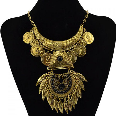 Statement Moon Shape Coin Leaf Pendant Hollow Out Necklace